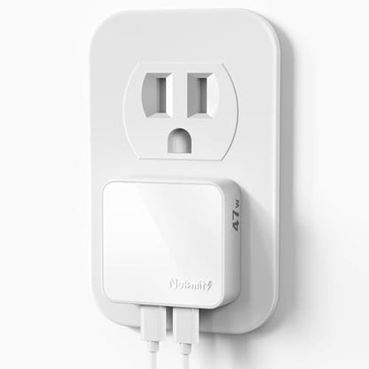 Nekmit Flat USB C Wall Charger, 47W Dual Ports USB C Charger Block, PPS Fast Charging Wall Plug for iPhone 17/17 Pro/17 Pro Max, Galaxy, MacBook Air, iPad, AirPods and More - color: White