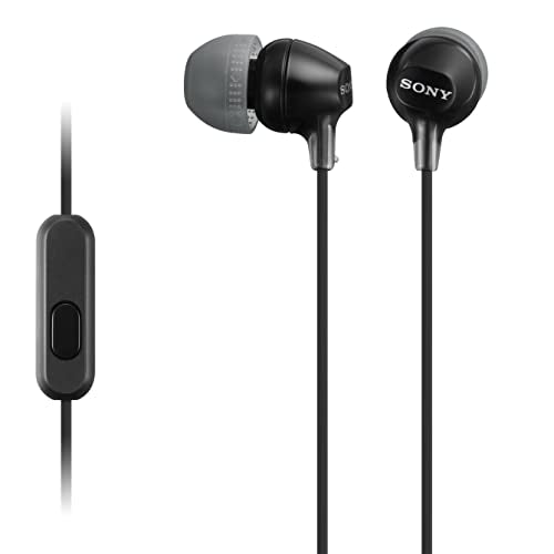 Sony MDREX15AP In-Ear Earbud Headphones with Mic, Black (MDREX15AP/B) - color: Black (Pack of 1), style: 3.5mm Aux, Mic