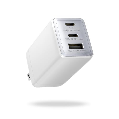 wegear 67W USB C Charger, 3-Port GaN Fast Charging Block with Foldable Plug - color: White