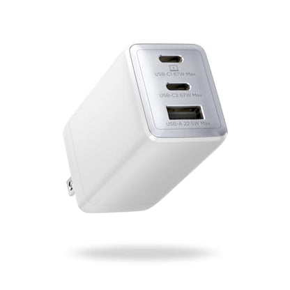 wegear 67W USB C Charger, 3-Port GaN Fast Charging Block with Foldable Plug - color: White