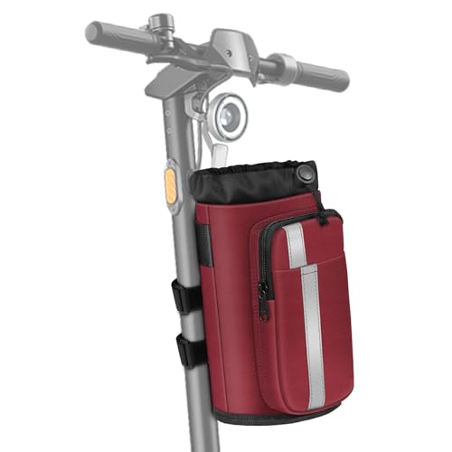 FINPAC Cup Holder for Bike, Universal Water Bottle Holder w/Phone Pockets - color: Burgundy