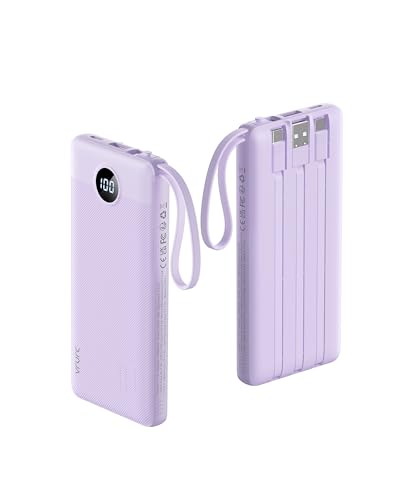 VRURC Portable Charger,4 Built -in Cables Power Bank 10000mAh,Flight-Safe - color: Lavender