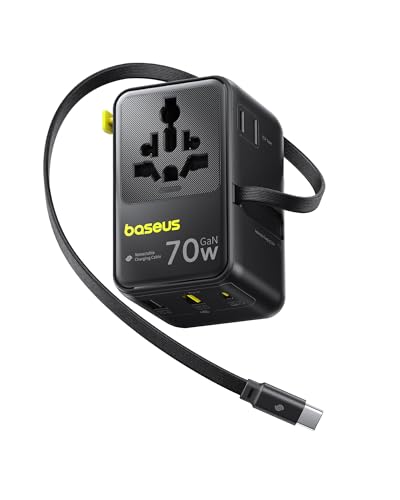 Baseus 70W Universal Travel Adapter, 6-in-1 International Plug Adapter - color: Black, size: 70W