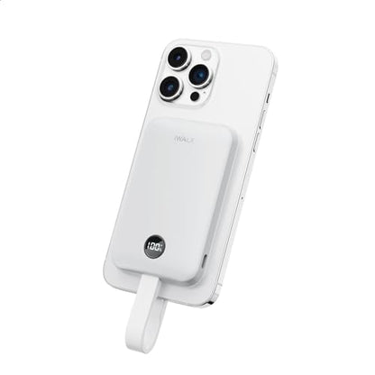 iWALK Magnetic Power Bank 10000mAh, 30W Wireless Portable Charger with Fast Charging USB-C Cable,Qi2 Certified 15W Battery Pack with LED Display for iPhone 17/16/16 Pro/15/14/13 Series, Samsung Galaxy - color: White