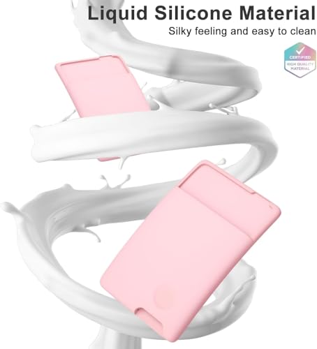 oakxco Phone Wallet Stick On, Secure Phone Card Holder Silicone, Adhesive Pocket Sleeve ID Credit Card, Slim Thin Card Case for Men Women Cute, Compatible with Apple iPhone Samsung Pixel, Pink - color: Pink