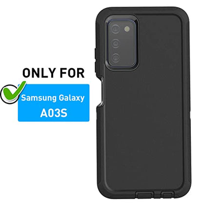 AICase for Galaxy A03S Case,Heavy Duty Drop Protection Full Body Rugged Shockproof/Dust Proof Military Protective Tough Durable Phone Cover for Samsung Galaxy A03S(US Version) - color: Black with Belt Clip