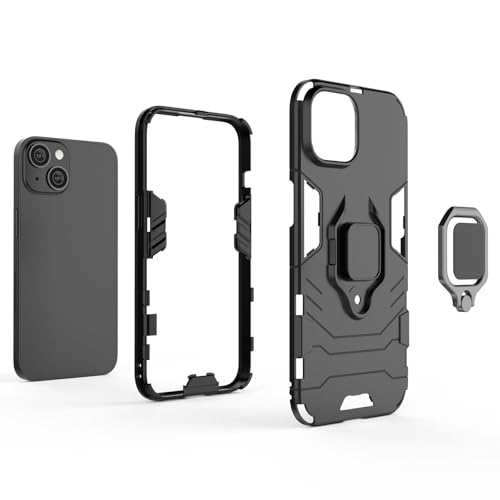 Max Power Digital Magnet Case for iPhone 15 Shockproof Hard Phone Cover with Grip, Metal Ring Kickstand Bumper Shell [Compatible with Magnetic Car Mount] (Black) - size: iPhone 15