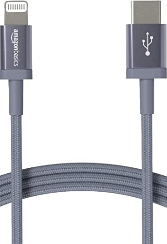 Amazon Basics MFi Certified USB-C to Lightning Cable, Fast Charging with Power Delivery for Apple iPhone and iPad, Nylon Braided, 3 Foot, Dark Gray - color: Dark Gray, size: 3 ft