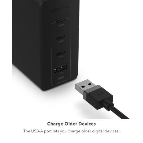 mophie Speedport 120W GaN Dual USB-C & USB-A Fast Wall Charger | Compact Foldable Prongs | 120 Watt - Black - color: Black, style: 120W