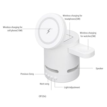 4 in 1 Magnetic Wireless Charging Station, with RGB Light Fast Efficient Charger for Phone Watch Earbuds