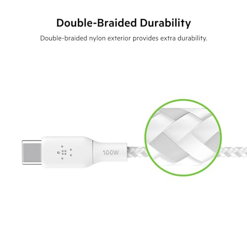 Belkin USB C to USB C 100W Braided Cable Fast iPhone Charger Cord, 9.9ft (Pack of 6) - style: 9.9ft (Pack of 6)