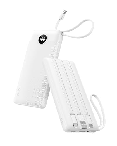 VRURC Portable Charger, Slim Power Bank Built-in 4 Cables, Travel Essential - color: White