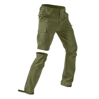 Mens Cargo Pants Convertible Zip-Off Waterproof Work Pants Lightweight with Multi Pockets Stretch Tactical Hiking Pant - color: 13#army Green, size: Small