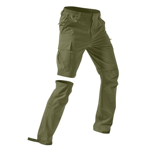 Mens Cargo Pants Convertible Zip-Off Waterproof Work Pants Lightweight with Multi Pockets Stretch Tactical Hiking Pant - color: 13#army Green, size: Medium