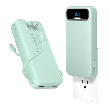 aonidi Portable Charger 20000mAh with Built-in Cables&AC Wall Plug, Green - color: Lime