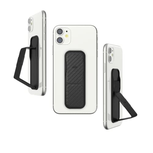CLCKR Cell Phone Grip and Expanding Stand, Universal Phone Grip Holder for iPhone 15 Pro, Pro Max, Plus, 14 & 13 Models, Samsung Phones, Tablets and More, Carbon Fibre Black
