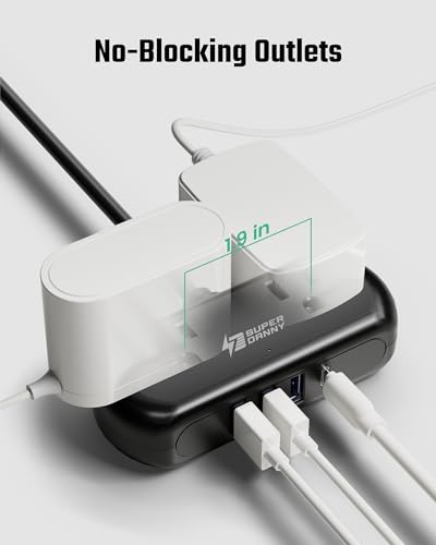 SUPERDANNY Mini Surge Protector, 2 Wide-Spaced Outlets Power Strip with USB - color: Black, size: 9.8ft