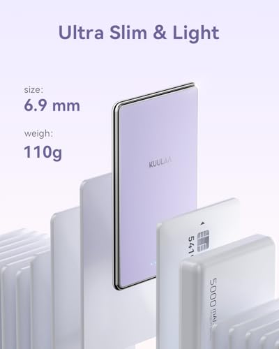 Kuulaa Magsafe Battery Pack 5000mAh, 0.27 in Ultra Slim Magsafe Portable Charger Slim Magnetic Apple Portable Charger 20W Power Delivery Power Bank for iPhone 17/16/15/14/13/12 Series,Black (Purple) - color: Purple