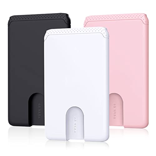 SHANSHUI Phone Card Holder, 3 Pack Premium Silicone Credit Card Holder for Cell Phone Wallet with iPhone, Android & Most Smartphones - Black Pink Grey - color: Black, White, Pink x 3 PCS