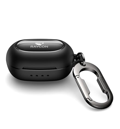 SURITCH Case for Raycon Everyday Earbuds Classic Headphones, Shockproof Magnetic Case for Raycon Bluetooth Headset True Wireless Earbuds, Protective Cover with Magnetic Lid Lock & Carabiner, Black - color: Black