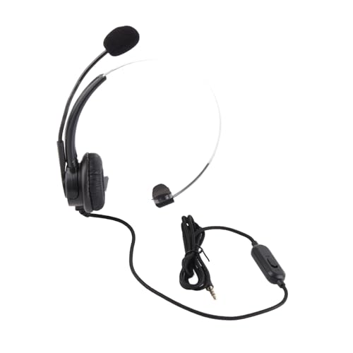 Wired Trucker Headset with Noise Cancelling Microphone, Mono Headset for Call Center and Customer Service, 3.5mm Wired Telephone Headset with Volume Control for Cellphone