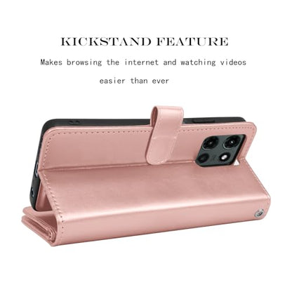 Njjex Wallet Case for Motorola Moto G 5G 2025, for Moto G 5G 2025 Case, [9 Card Slots] PU Leather ID Credit Card Holder Folio Flip [Detachable] Kickstand Magnetic Phone Cover & Lanyard [Rose Gold] - color: Rose Gold