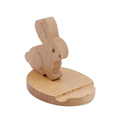 Cute Bunny Cellphone Stand Holder Wooden Smartphone Desk Holder for All Mobile Phones Animal Phone Stand Desk Ornament - color: Bunny A