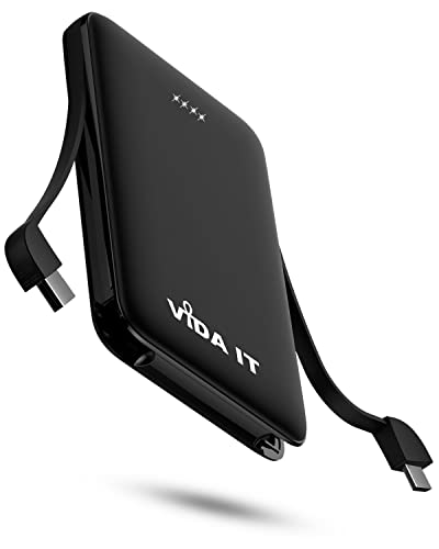 Compact Power Bank Portable Battery Pack for Heated Clothing Vest Jacket Hoodie 5000mAh Pocket Size Portable Charger for iPhone Android Cellphone Portable Battery Charger with Built-In Cable USB/USB-C