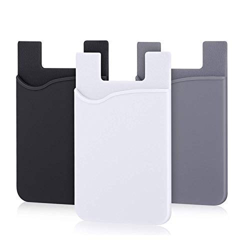 Cell Phone Card Holder for Back of Phone Case. Silicone Stick On Pocket Wallet for iPhone, Android & Other Flat Surfaces, Great for Credit Cards, Business Card, Cash & ID Cards (Grey White Black) - color: Grey, White, Black