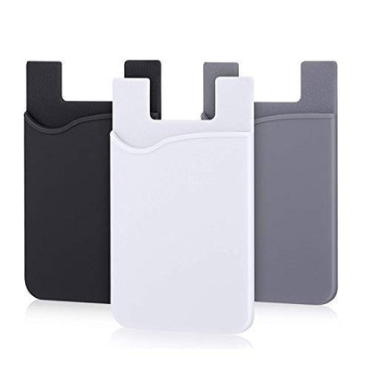 Cell Phone Card Holder for Back of Phone Case. Silicone Stick On Pocket Wallet for iPhone, Android & Other Flat Surfaces, Great for Credit Cards, Business Card, Cash & ID Cards (Grey White Black) - color: Grey, White, Black