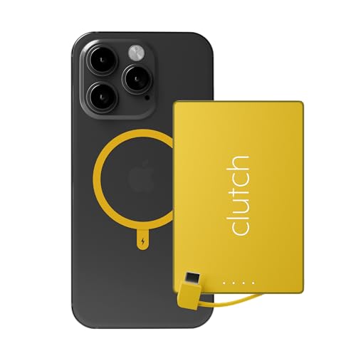 Clutch - Pro USB-C Portable Charger - Compatible with iPhone 15, 16, 17 & Android Devices - Power Bank Magnetic Battery - TSA Travel Approved - USB Rechargeable - Built-in Cable - 5000 mAh - 3.7oz - color: Yellow