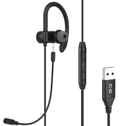 USB-A Wired Single Earbud (Right) with Boom Mic for Call & Conference