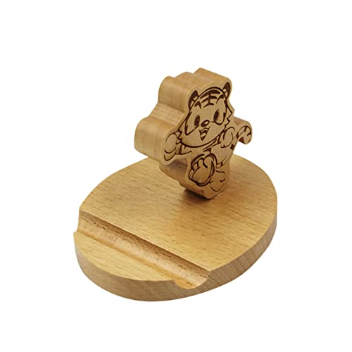 Cute Tiger Wooden Smartphone Desk Holder for All Mobile Phones with Anti-Slip Base and Groove for Phone - color: Tiger