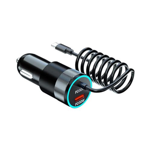 Ankuee USB C Car Charger, PD30W Vehicle Cigarette Lighter Adapter with Built-in Type C Fast Charging Cable, Automotive USB C Charging Adapter, Universal for SUV Automobile Truck