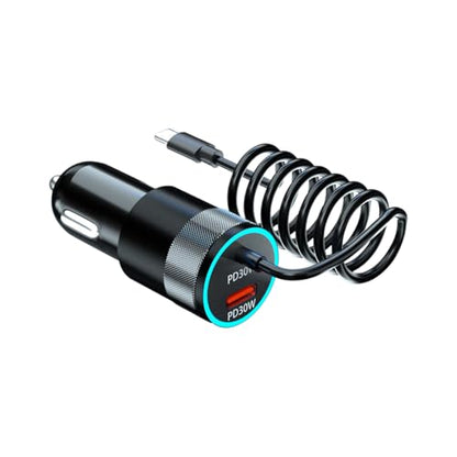 Ankuee USB C Car Charger, PD30W Vehicle Cigarette Lighter Adapter with Built-in Type C Fast Charging Cable, Automotive USB C Charging Adapter, Universal for SUV Automobile Truck