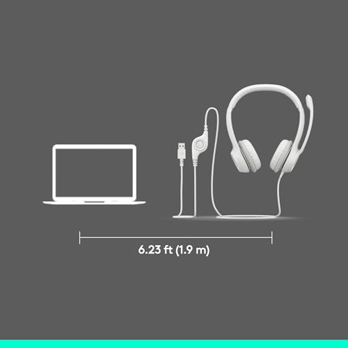 Logitech H390 Wired Headset PC/Laptop Stereo Headphones, USB-A, Off-White - color: Off White, style: USB-A