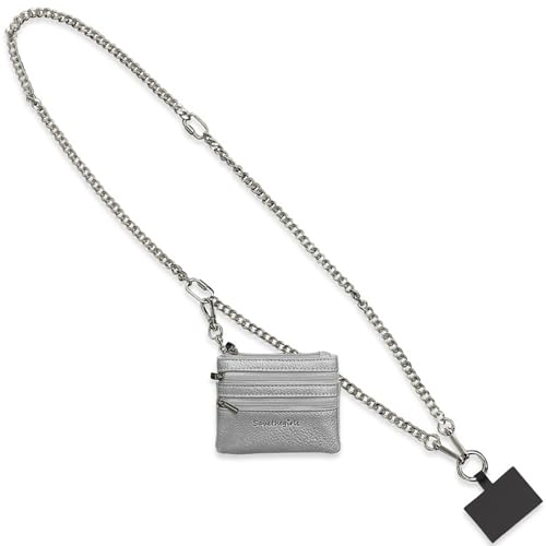 Save the Girls Clip & Go Phone Chain with Wallet Pouch, Silver - color: Silver Chain With Zipper Pouch, Gold Gun Metal Black Rose - Pouch