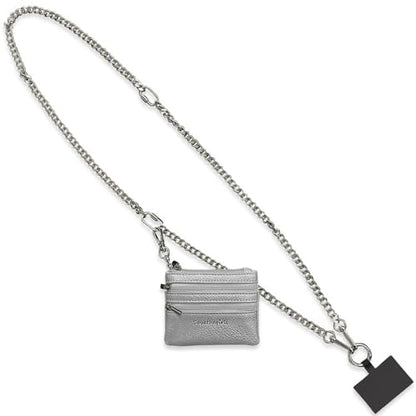 Save the Girls Clip & Go Phone Chain with Wallet Pouch, Silver - color: Silver Chain With Zipper Pouch, Gold Gun Metal Black Rose - Pouch