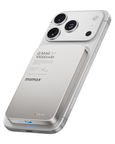MOMAX Magnetic Wireless Power Bank, 10000mAh Slim 0.5" Portable Charger - color: Titanium, size: 10000 mAh