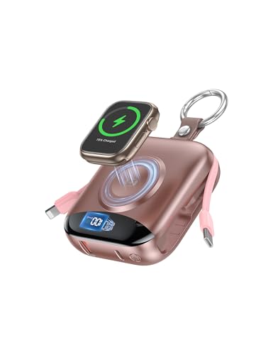 citicr Portable Charger 10000mAh w/Built-in Cables & iWatch Charger Rose - color: Rose