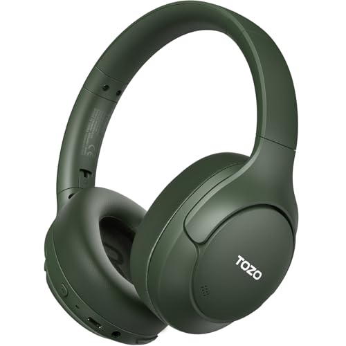 TOZO HT3 Hybrid Noise Cancelling Wireless Headphones, 90H Over Ear Headset - color: Green