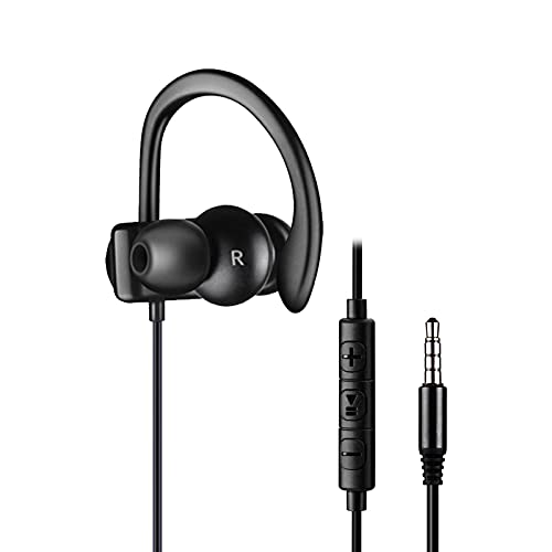 Single Earbud, One Ear Sport Earphone with Hook, Mono Headphone with Mic and in-line Control for Safe Driving, Biking, Running, Gaming and Working, for Right Ear Wearing Only, CGS09