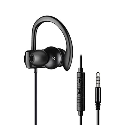 Single Earbud, One Ear Sport Earphone with Hook, Mono Headphone with Mic and in-line Control for Safe Driving, Biking, Running, Gaming and Working, for Right Ear Wearing Only, CGS09