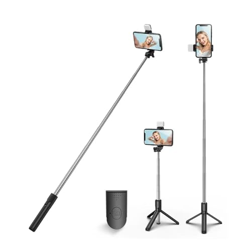 XIHAMA Selfie Stick Tripod with Light,3 in 1 Extendable Selfie Stick with Wireless Remote,Portable Phone Tripod Stand Compatible with iPhone 16 15 14,Samsung Smartphone and More - color: Black+Light