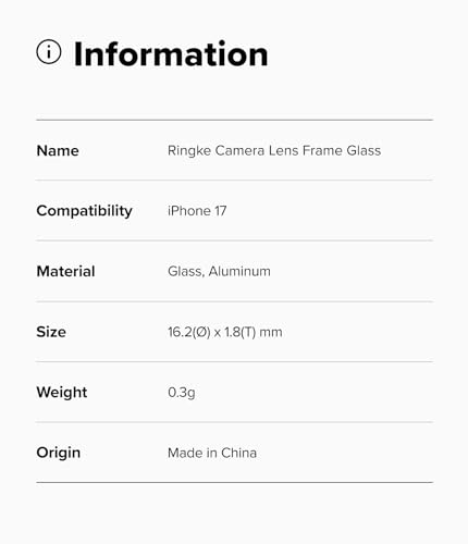 Ringke for iPhone 17 Camera Lens Protector [Camera Lens Frame Glass Black] - size: iPhone 17