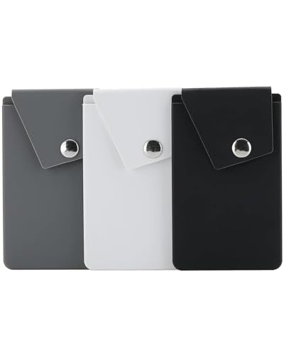 3Pc Silicone Card Holder for Phone Case, Stick On Wallet for iPhone - color: Snap 3PC-Black+White+Grey