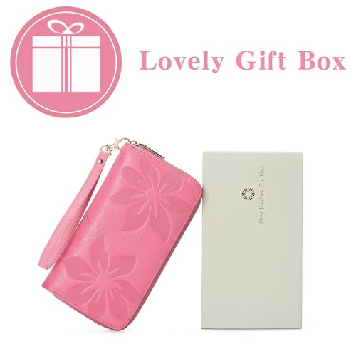 GOIACII Women's Wallet RFID Blocking Leather Wristlet - color: A12 Barbie Pink