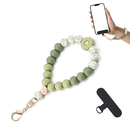 Lostars Silicone Beaded Phone Wrist Strap for Women, Elastic Wristlet - color: Green Daisy