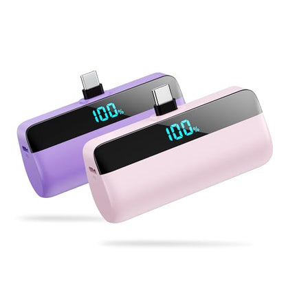 [2-Pack]Mini Portable Charger for iPhone 17/16/15,Upgraded 5500mAh PD Fast Charging USB C Power Bank,Travel Essentials Battery Pack for iPhone 17/17 Pro Max/Air/16/15 Series Galaxy Android-Pink+Purple - color: Pink+Purple