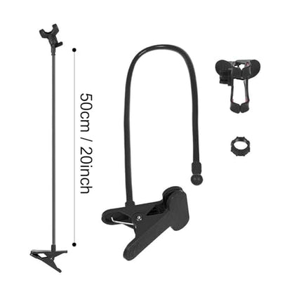 Gooseneck Phone Holder for Bed, Bed Table Phone Mount, Long Lazy Arm Headboard Bedside Bracket Clamp Stand, Easy 360 Adjustment Flexible Cellphone Clip for Home Offices Kitchen Gyms Table, 50cm - color: Black